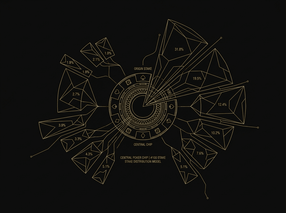 金色撲克籌碼堆疊在深色牌桌上